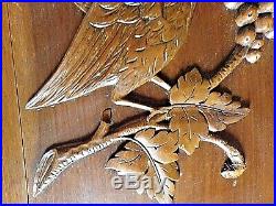 Paire panneaux anciens-portes-oiseaux/grives-bois sculpté massif- carved wood