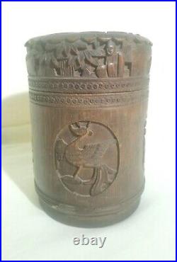 Pot à Thé ou à Tabac en Bambou Sculpté, Chine vers 1900, ancien, fait main