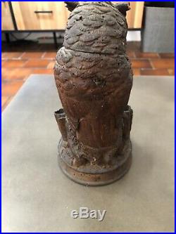 Pot a tabac Porte Pipes Ancien En bois sculpté Hibou Chouette