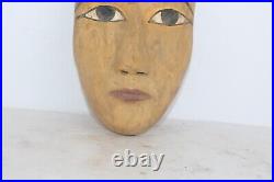 RARE ANCIENNE ÉGYPTIENNE ANTIQUE SCULPTÉE EN BOIS Masque de cercueil momie A