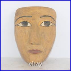 RARE ANCIENNE ÉGYPTIENNE ANTIQUE SCULPTÉE EN BOIS Masque de cercueil momie A