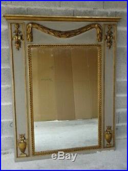 Rare Ancien Grand Miroir Boiserie Bois Sculpte Peint Et Dore Style Louis XVI