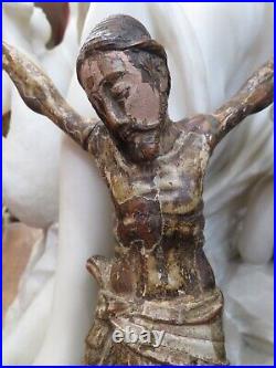 Rare ancien grand christ en bois sculpté polychrome epoque XVI XVIIe jesus