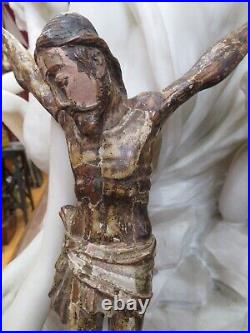 Rare ancien grand christ en bois sculpté polychrome epoque XVI XVIIe jesus