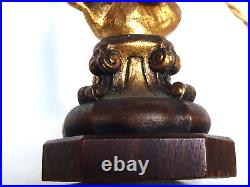 Rare ancienne paire de lampes statuettes anges en bois sculpté ANRI Italie