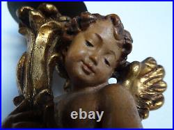 Rare ancienne paire de lampes statuettes anges en bois sculpté ANRI Italie