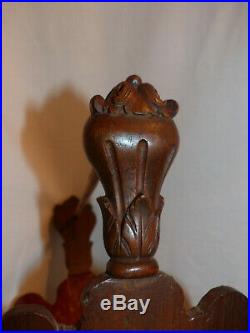 Rare soufflet de cheminé ancien bois sculpté cuir bronze 18 ou 19eme bon etat