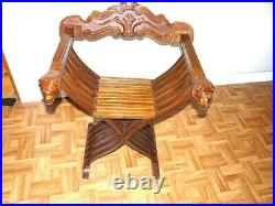 SAVONAROLE ancienne fauteuil, chaise pliante en bois sculpté tête de lion TBE
