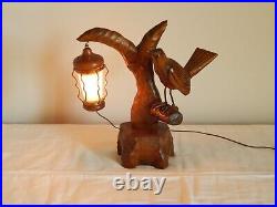 SUPERBE ANCIENNE Lampe ALDO TURA ITALIE en Bois Sculpté Forme OISEAU Circa 1950