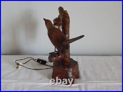 SUPERBE ANCIENNE Lampe ALDO TURA ITALIE en Bois Sculpté Forme OISEAU Circa 1950