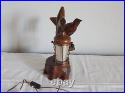 SUPERBE ANCIENNE Lampe ALDO TURA ITALIE en Bois Sculpté Forme OISEAU Circa 1950