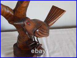 SUPERBE ANCIENNE Lampe ALDO TURA ITALIE en Bois Sculpté Forme OISEAU Circa 1950