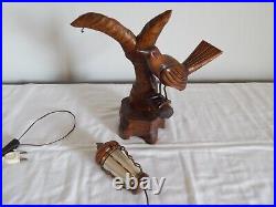 SUPERBE ANCIENNE Lampe ALDO TURA ITALIE en Bois Sculpté Forme OISEAU Circa 1950