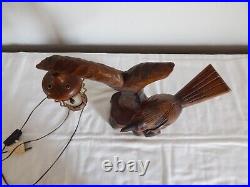 SUPERBE ANCIENNE Lampe ALDO TURA ITALIE en Bois Sculpté Forme OISEAU Circa 1950