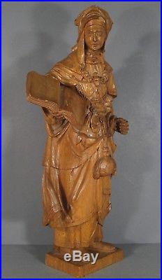 Sainte Sybille Ancienne Grande Statue En Bois Sculpté / Sculpture Sainte Sybille
