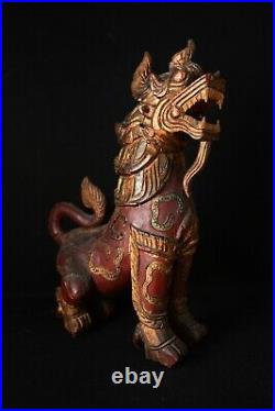Sculpture ancienne Dragon asiatique en bois sculpté