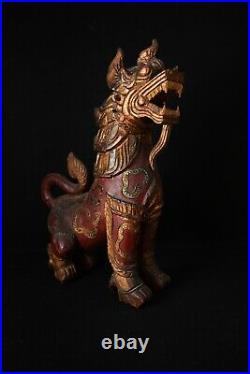 Sculpture ancienne Dragon asiatique en bois sculpté