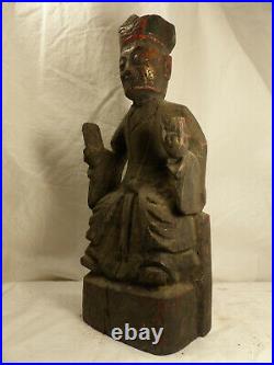 Statue Chinoise Bois Sculptee Ancien Reliquaire / Voeux Asiatique Chine N°4