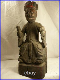 Statue Chinoise Bois Sculptee Ancien Reliquaire / Voeux Asiatique Chine N°4