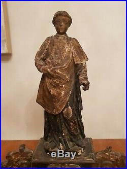 Statue religieuse ancienne en bois sculpté doré, époque XVIII ème s