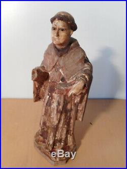 Statue sculpture ancienne religieuse bois sculpté polychrome 17 siècle Saint 1