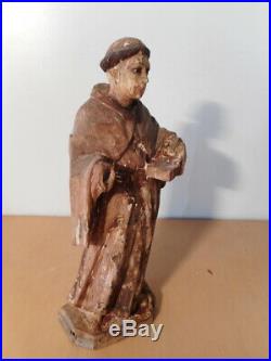 Statue sculpture ancienne religieuse bois sculpté polychrome 17 siècle Saint 1