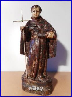 Statue sculpture ancienne religieuse bois sculpté polychrome 17 siècle Saint 2