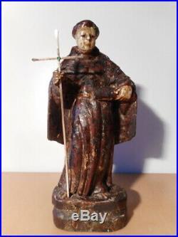 Statue sculpture ancienne religieuse bois sculpté polychrome 17 siècle Saint 2
