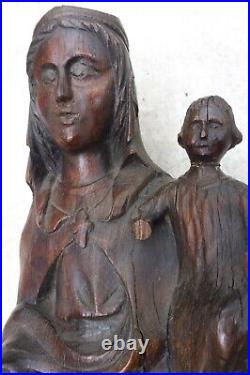 Statue vierge marie enfant bois sculpté ancien