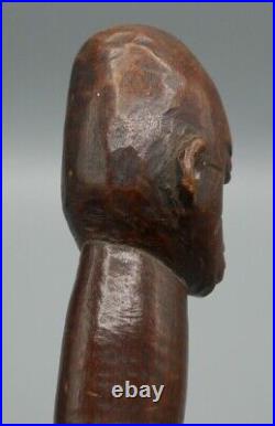 Statuette africaine ancienne en bois sculpté, pommeau de canne de chef, 1900