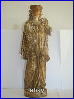 Sujet en bois sculpté ancien, représentant un ange ailé, hauteur 38 cm #1533#