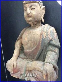 Superbe ancienne statue de Bouddha Amitabha Bois sculpté, Chine