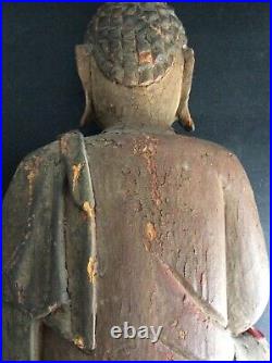 Superbe ancienne statue de Bouddha Amitabha Bois sculpté, Chine