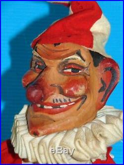 Superbe grande Marionnette ancienne tete bois sculpte Guignol/Punch 48cm