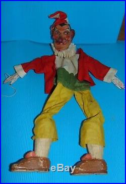 Superbe grande Marionnette ancienne tete bois sculpte Guignol/Punch 48cm