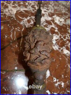 Superbe rare ancienne Pipe Sculptée en Bois Chasse Art Populaire Sanglier Chiens