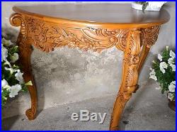 Table Console Sculptee Demi Cercle Bois Acajou Style Baroque Vintage Ancien