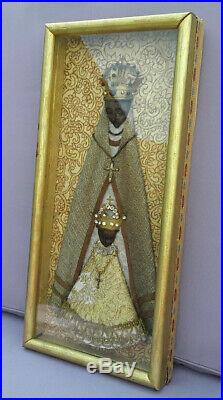 Tableau Ancien Religieux Vierge Noire Tete Bois Sculpte Black Virgin Religious