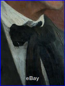 Tableau ancien huile sur toile portrait homme signé daté 1923 cadre bois sculpté
