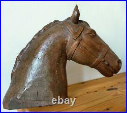 Tête de cheval ancienne en bois sculpté 31 x 40 cm