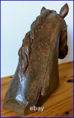 Tête de cheval ancienne en bois sculpté 31 x 40 cm