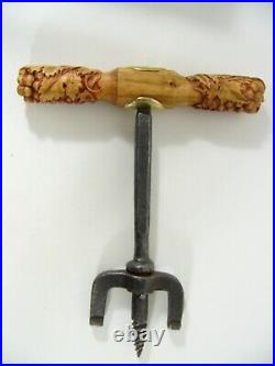 Tire bonde ancien manche sculpté en buis sculptée Français outil déco collection
