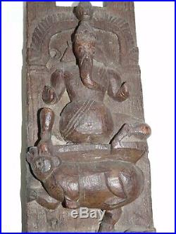 Tres Ancien Panneau De Bois Sculpte Divinite Ganesha Ganesh Xviii-xix Bas Relief
