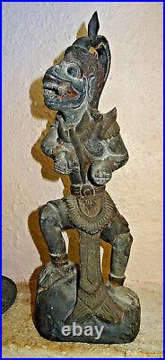 Tres ancien hanuman dieu singe! Bois sculpté tibet Inde dieu deesse bouddha