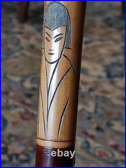 Très beau manche d'ombrelle ancien en bois sculpté Japon XIX°