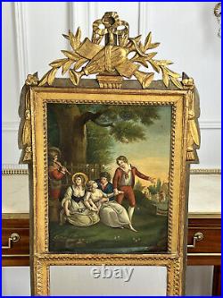 Trumeau Ancien Louis XVI En Bois Doré Et Sculpté Avec Une Tres Belle Peinture