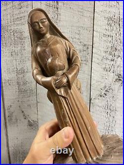 Vierge Marie Bois Sculpté Sculpture Ancien Art Populaire Primitif Vintage