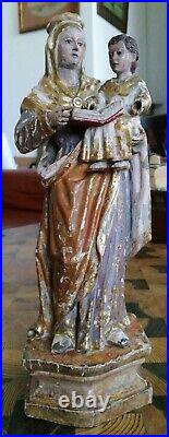 Vierge en bois sculpté ancienne 25 cm