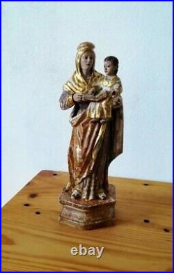 Vierge en bois sculpté ancienne 25 cm