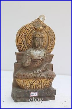 Vintage Ancien en Bois Main Sculpté Meditating Bouddha Figurine Mur Décor NH2102